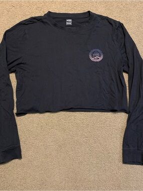 Vans Black Long-Sleeve Cropped Tee with Chest Logo Back Graphic